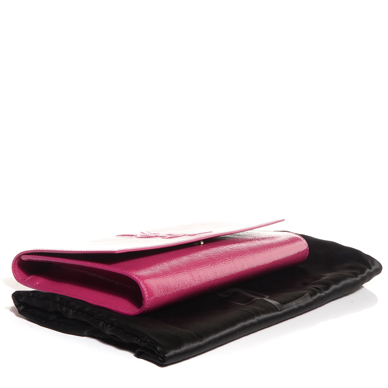 Saint Laurent Textured Patent Monogram Large Belle De Jour Clutch Fuchsia 4 of 7