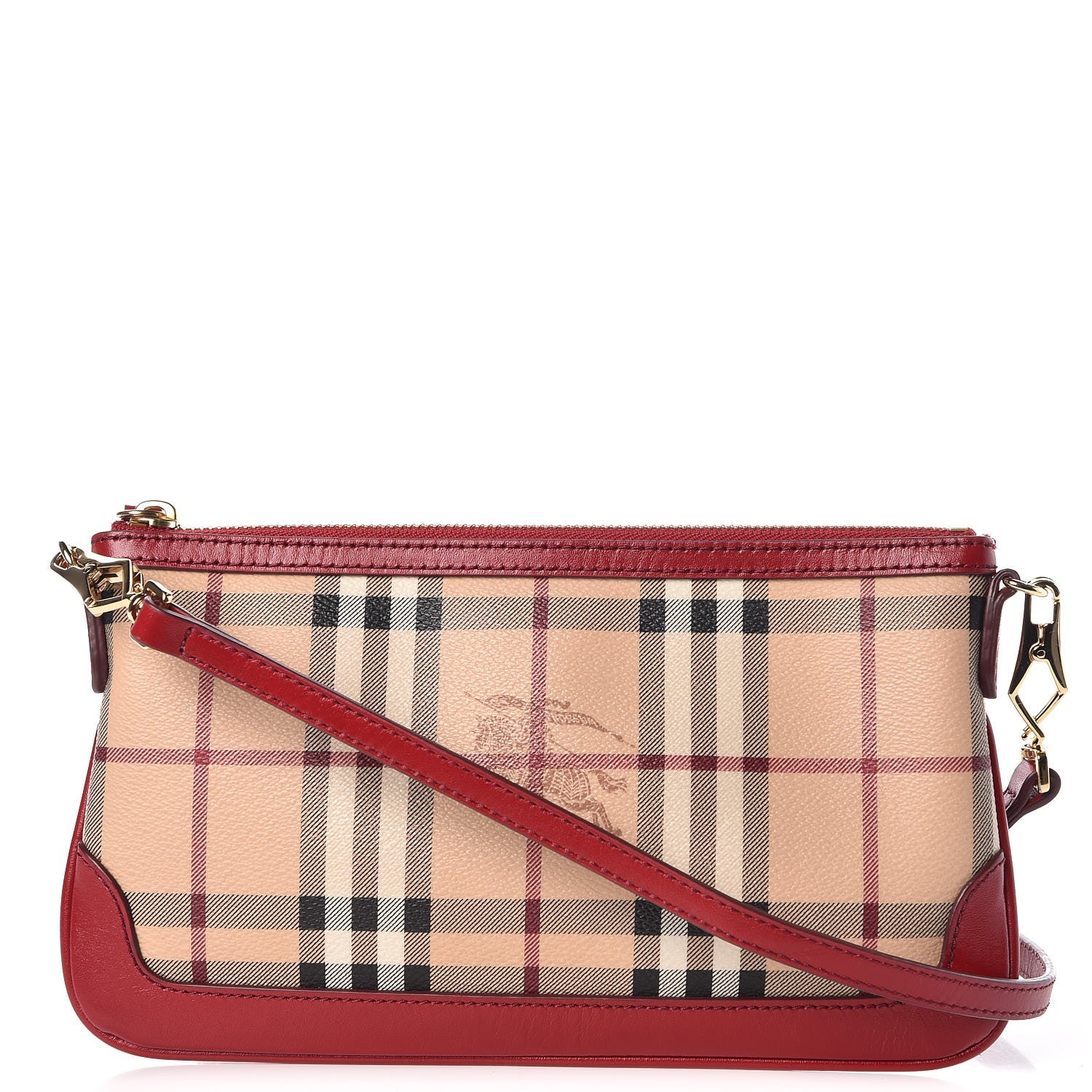 Burberry Haymarket Check Small Peyton Crossbody Clutch Bag Military Red 1 of 9
