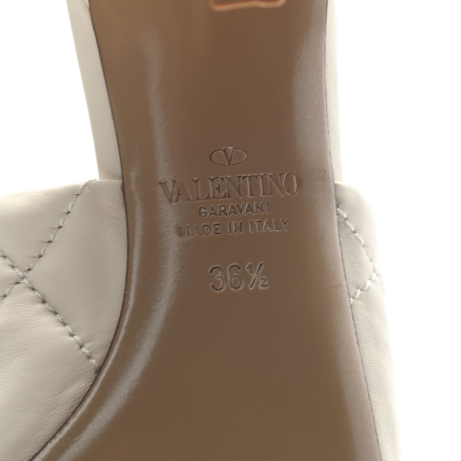 Valentino Garavani Nappa Quilted Roman Stud 65mm Slide Sandals 36.5 Light Ivory 6 of 7