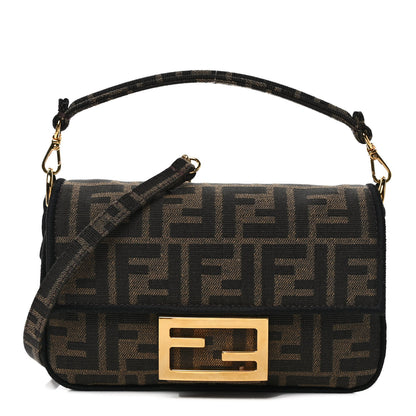 Fendi Fabric Jacquard FF 1974 Mini Baguette Tobacco Moro Black 1 of 8