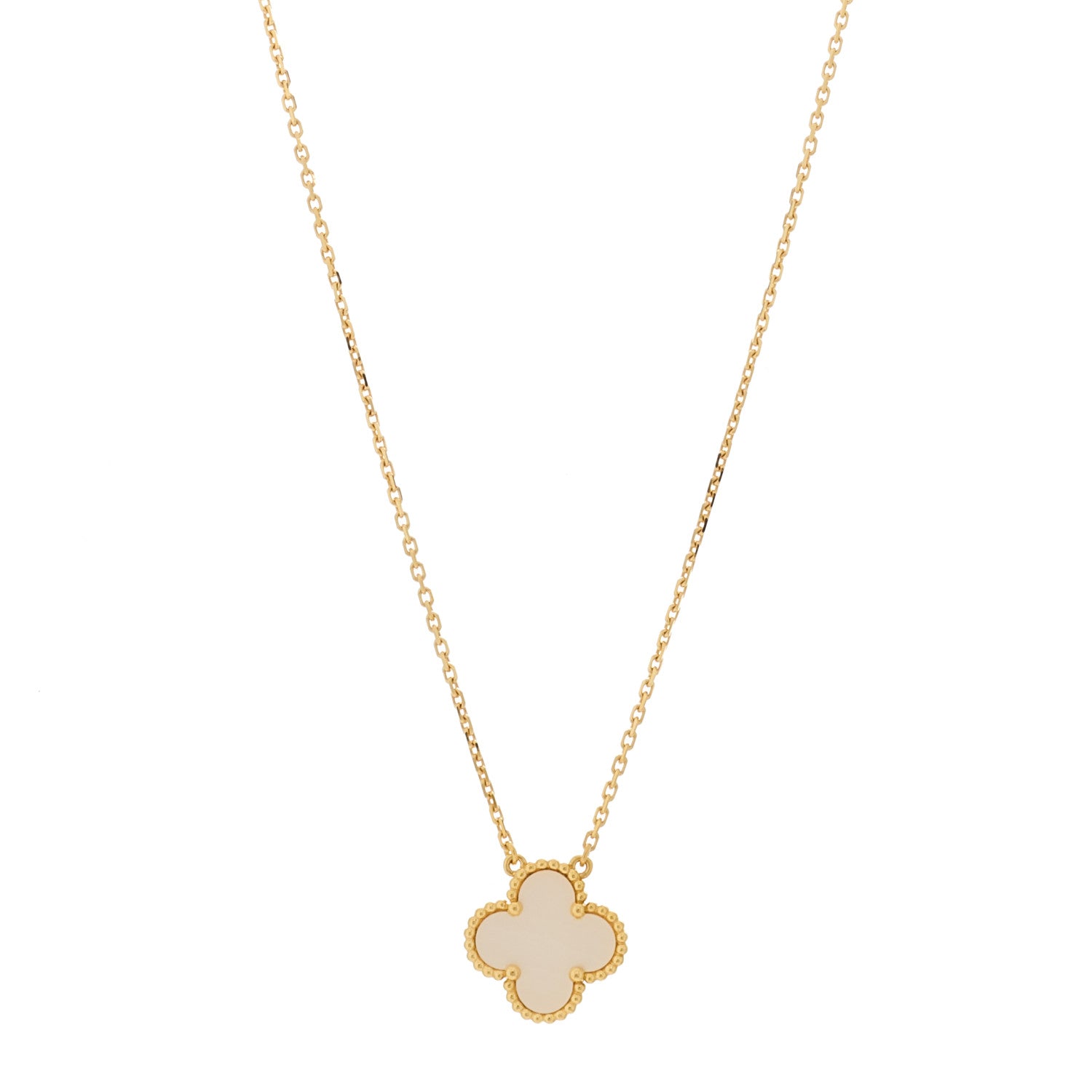 Van Cleef & Arpels 18K Yellow Gold Mother of Pearl Vintage Alhambra Pendant Necklace 1 of 6