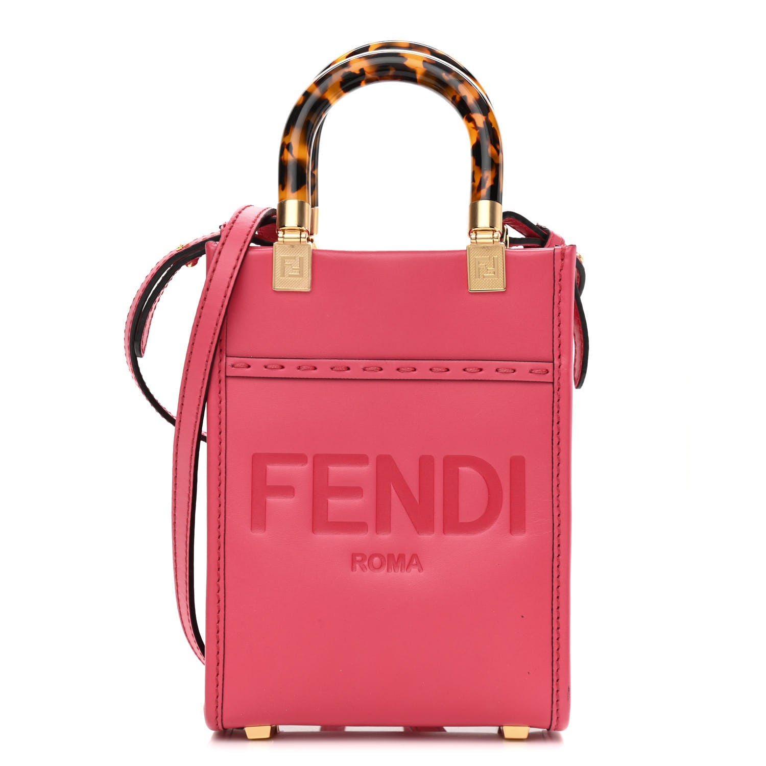 Fendi Vitello King Plexiglass Logo Embossed Mini Fendi Sunshine Shopper Tote Lampone 2 of 13