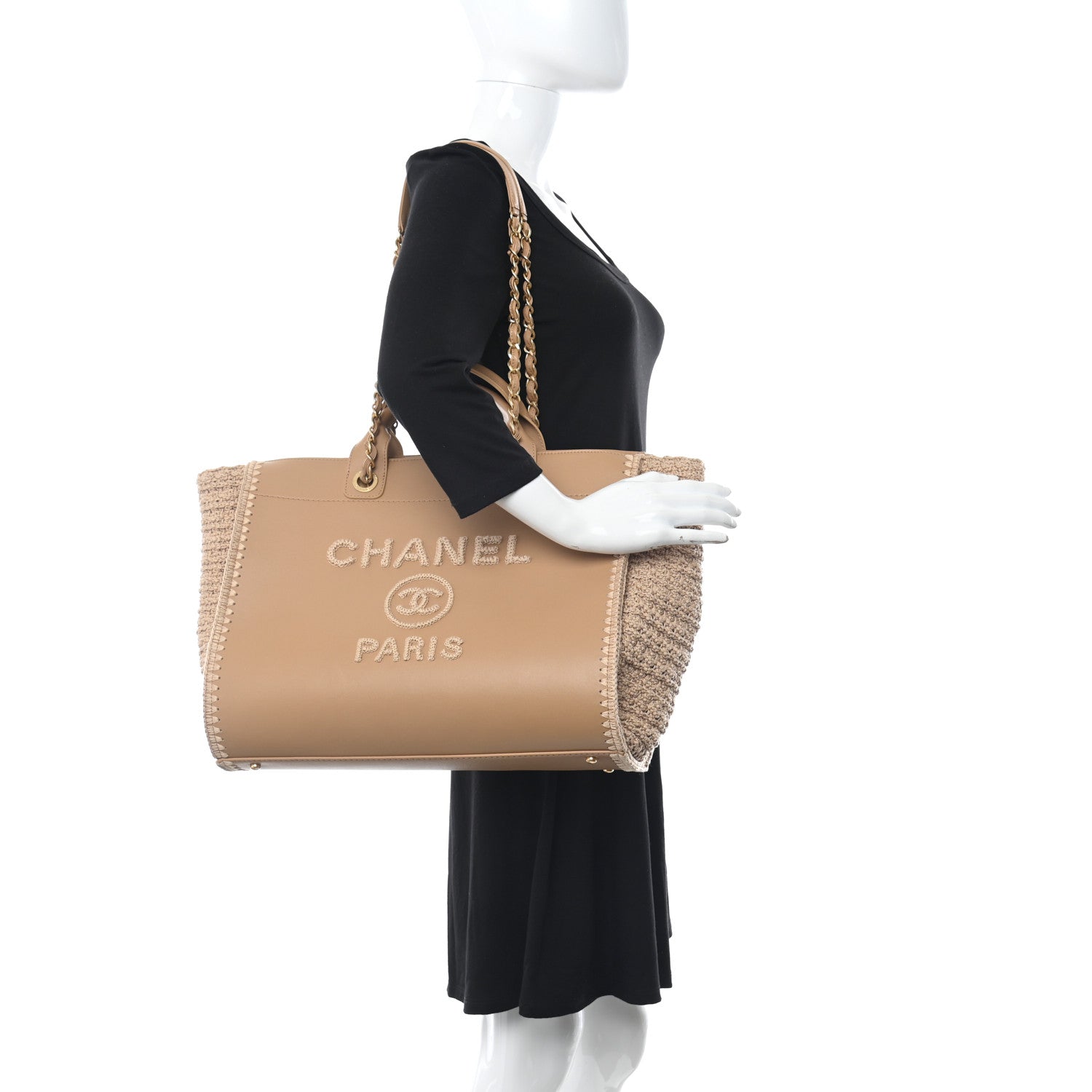 Chanel Calfskin Knit Medium Deauville Tote Beige 2 of 10