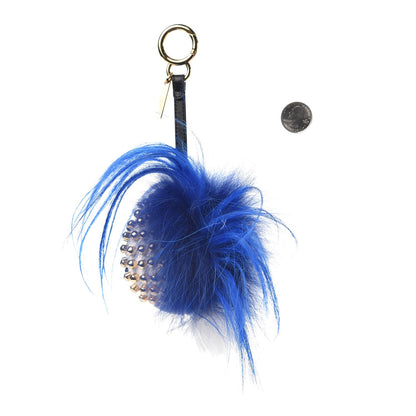 Fendi Lambskin Goat Fur Studded Punkarlito Bag Charm Blue 2 of 5