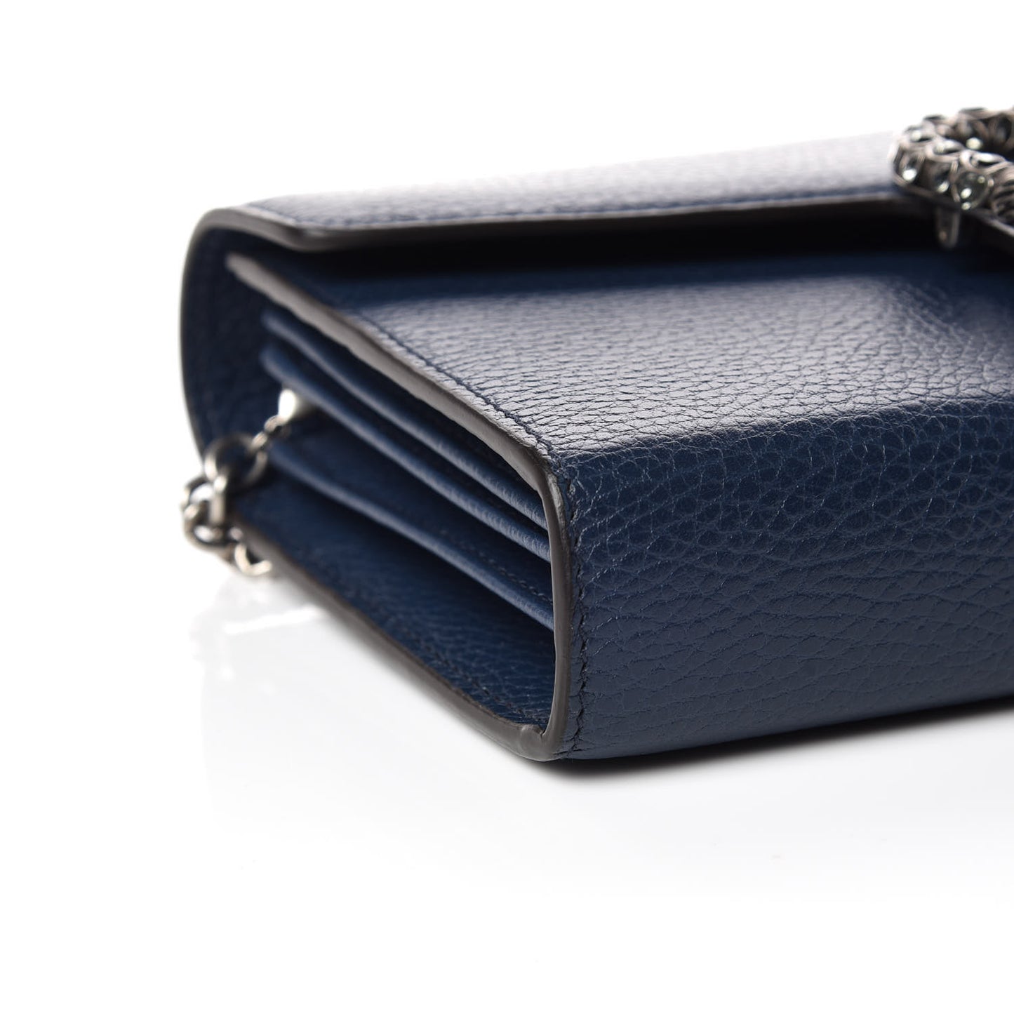 Dollar Calfskin Crystal Mini Dionysus Chain Wallet Blue Agata Black Diamond