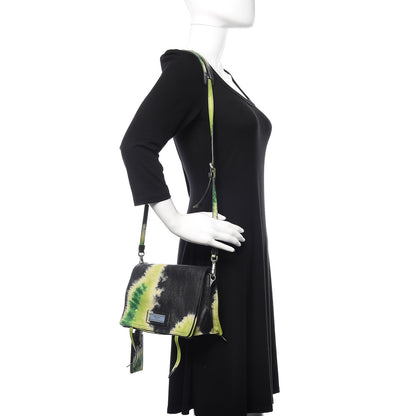 Prada Glace Calf Tie-Dye Print Etiquette Flap Black Lime 2 of 10