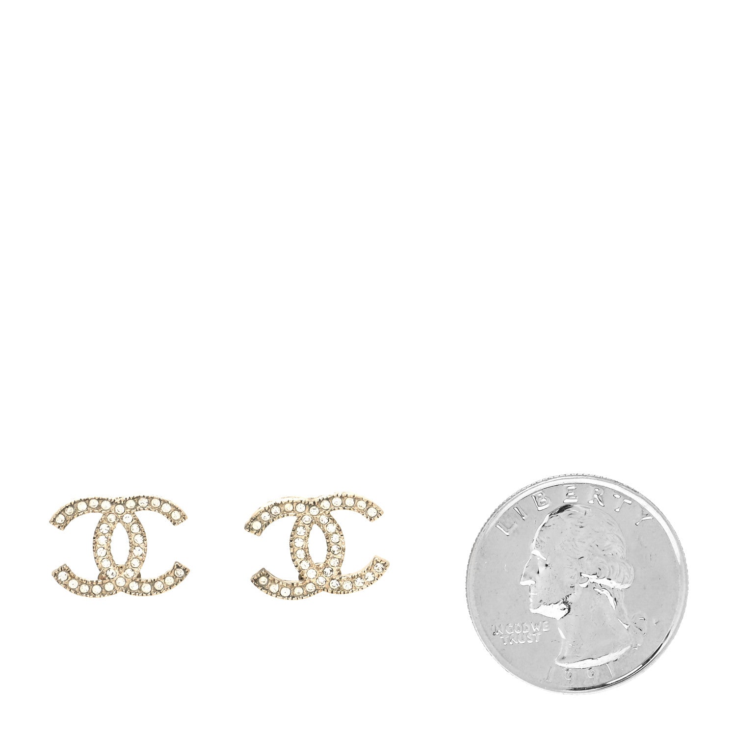 Chanel Crystal Timeless CC Earrings Light Gold 2 of 4