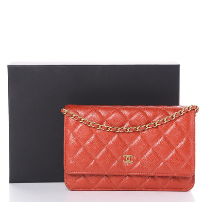 Chanel Pearly Caviar Quilted Wallet On Chain WOC Orange 13 of 13