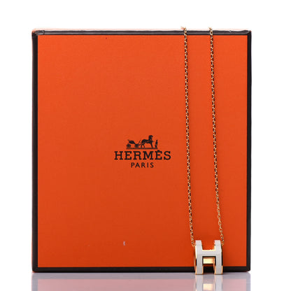 Hermes Lacquered Gold Pop H Pendant Necklace White 7 of 7