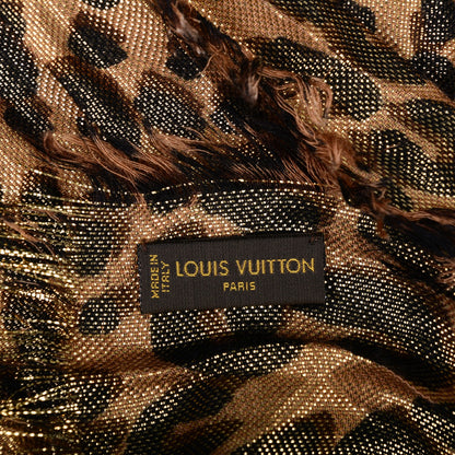 Louis Vuitton Cashmere Silk Leopard Etole Stole Disco Marron 5 of 6