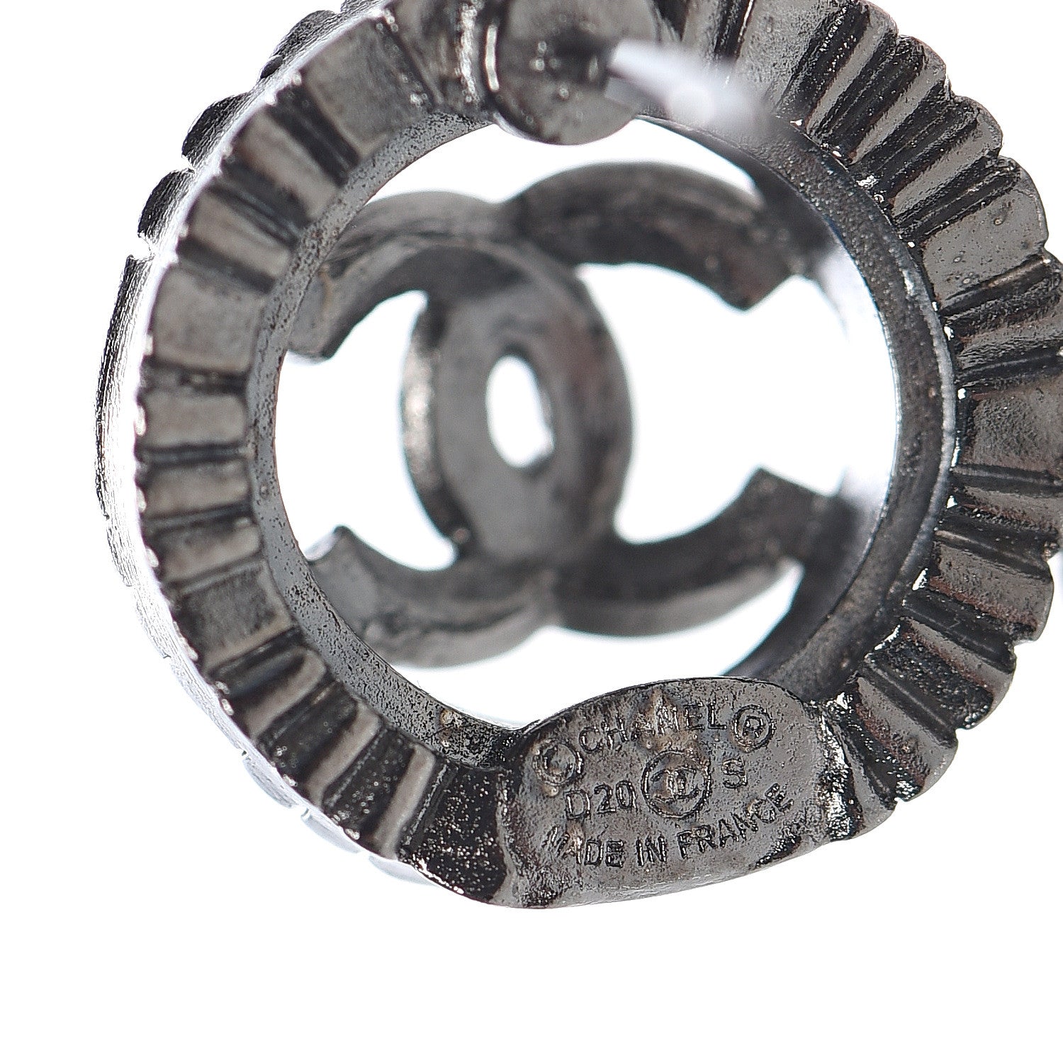 Chanel Ruthenium Crystal CC Round Earrings Silver 4 of 5