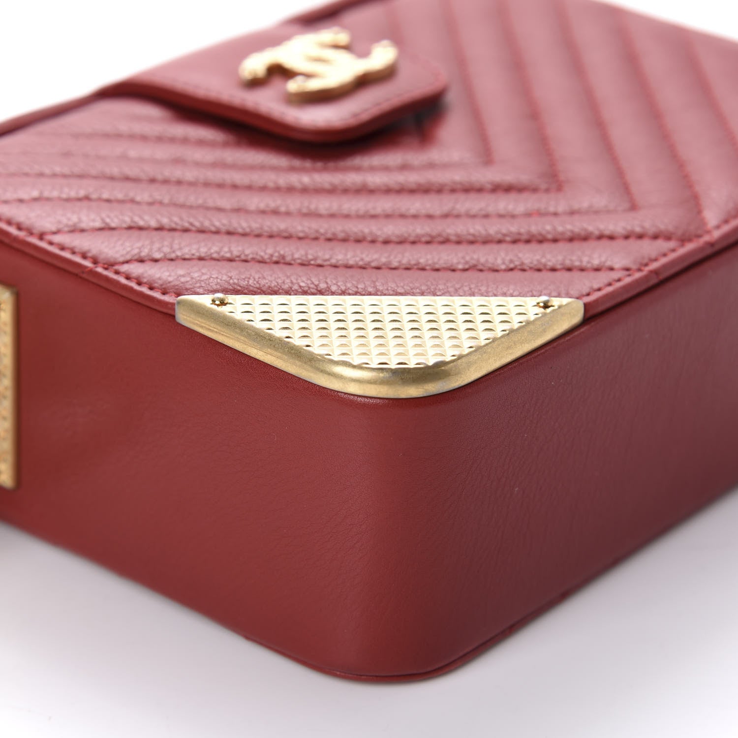 Chanel Calfskin Chevron Quilted Rock The Corner Minaudiere Bag Red 6 of 10