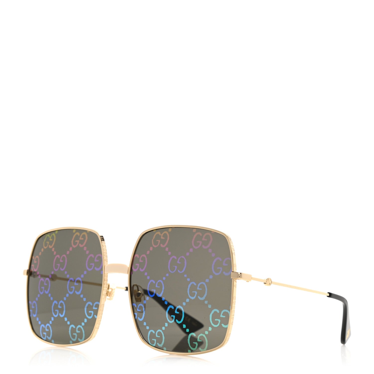 Gucci Metal Rectangular Frame Sunglasses GG0414S Gold Multicolor 1 of 7