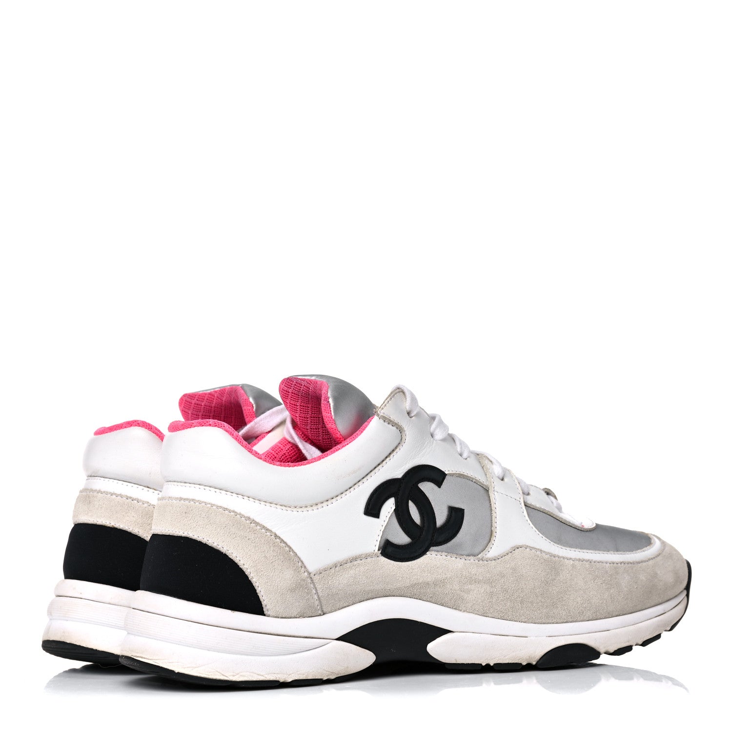 Chanel Calfskin Fabric Sneakers 39 White Silver Fluo Pink 4 of 24