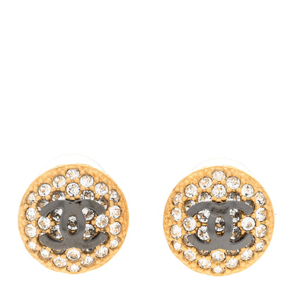 Chanel Metal Crystal CC Round Earrings Gold Ruthenium 1 of 5