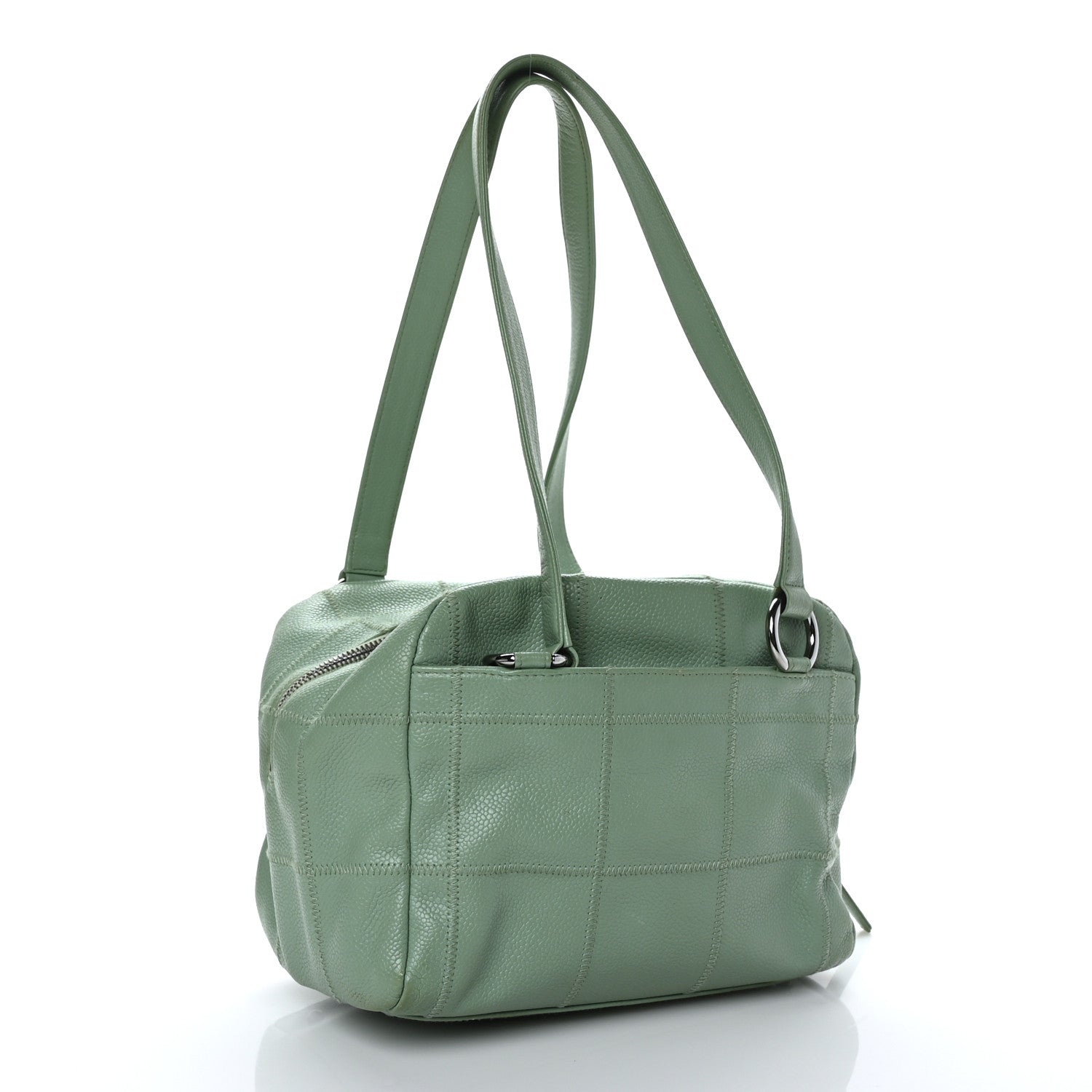 Chanel Caviar Square Stitched Bowler Light Green 3 of 13