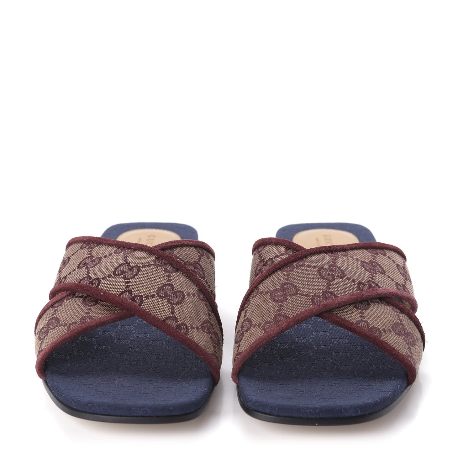 Canvas GG Monogram Womens Criss Cross Slide Sandals 39.5 Sahara Rubino Chardonnay