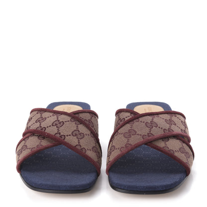 Gucci Canvas GG Monogram Womens Criss Cross Slide Sandals 39.5 Sahara Rubino Chardonnay 2 of 9