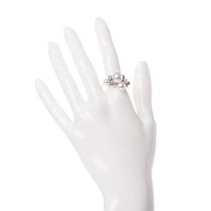David Yurman Sterling Silver Diamond Pearl Cluster Cable Ring 54 7 2 of 5