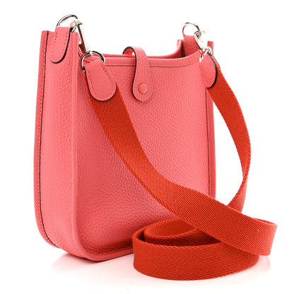 Hermes Taurillon Clemence Amazone Evelyne TPM Rose Azalee Rouge Pivoine 3 of 11