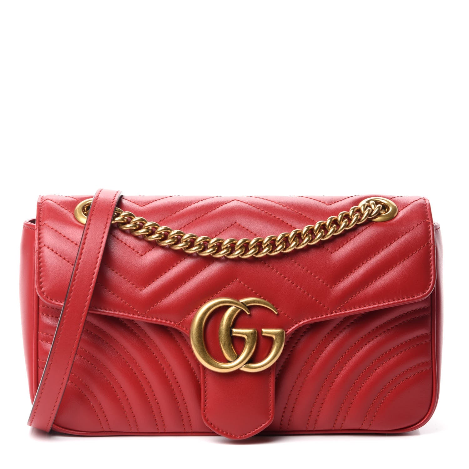 Gucci Calfskin Matelasse Small GG Marmont Shoulder Bag Hibiscus Red 1 of 10