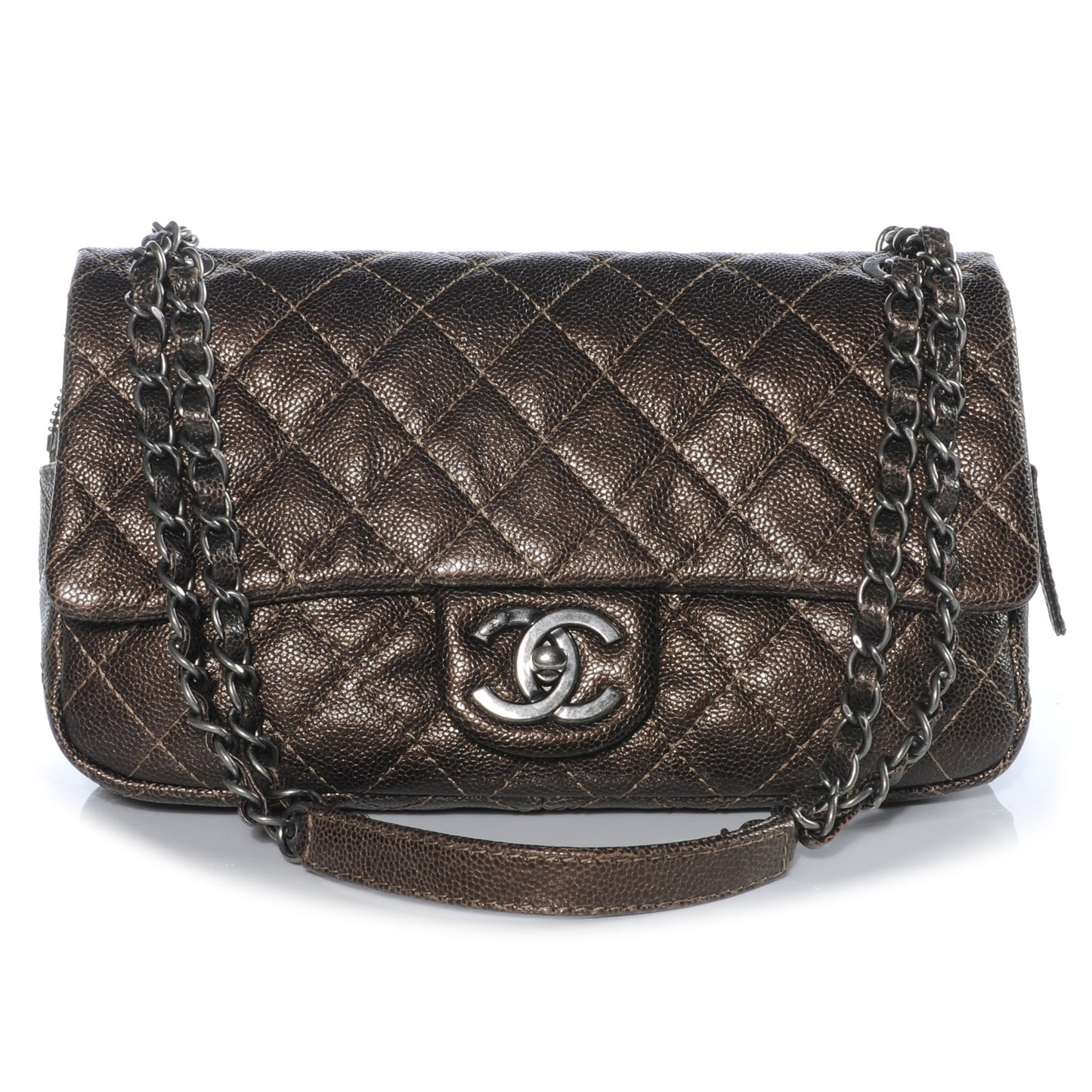 Iridescent Caviar Chic Caviar Flap Dark Gold