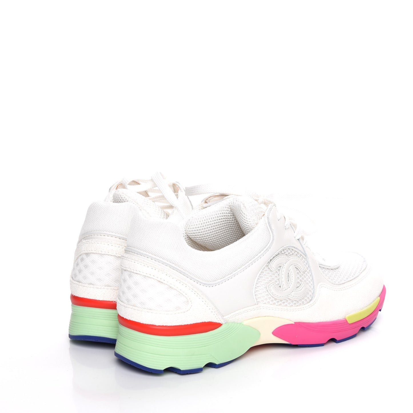 Suede Calfskin CC Sneakers 37 White Pink Green