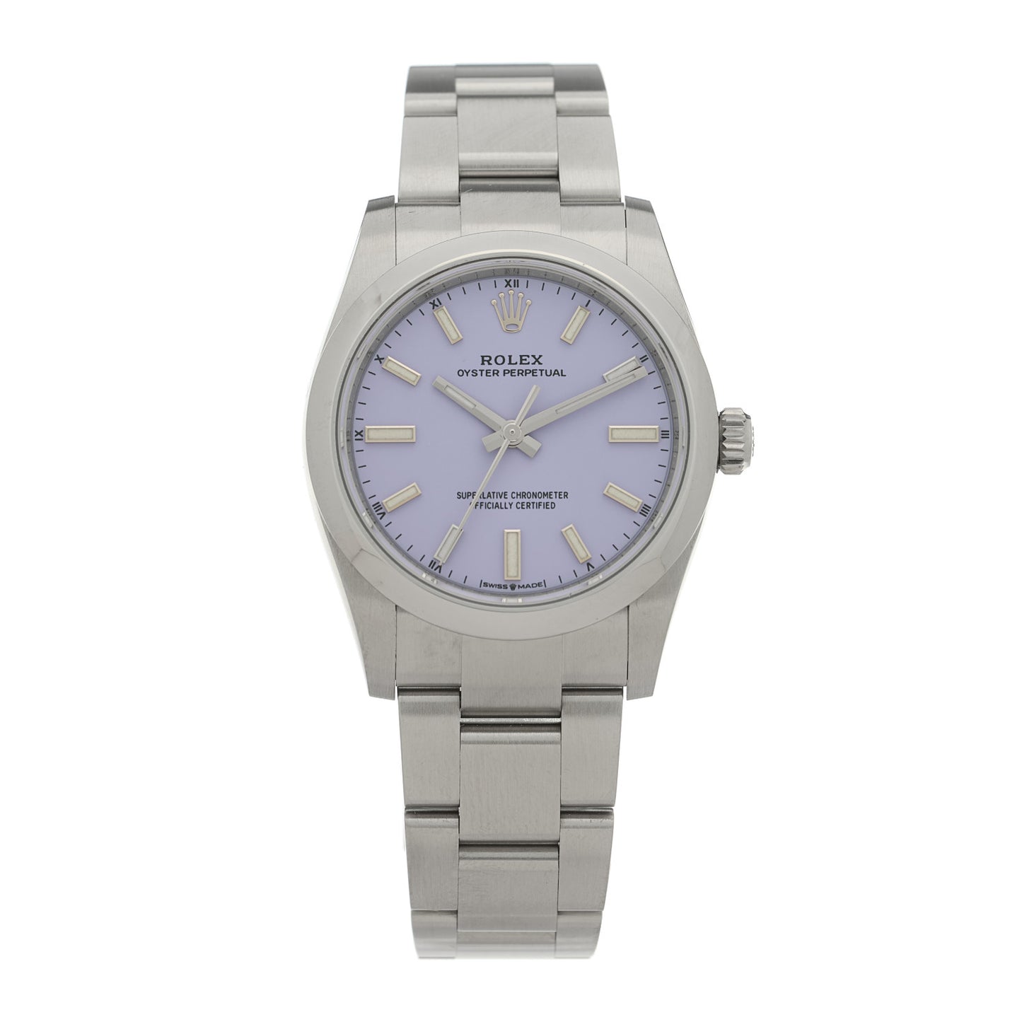 Stainless Steel 34mm Oyster Perpetual Watch Lavender 124200