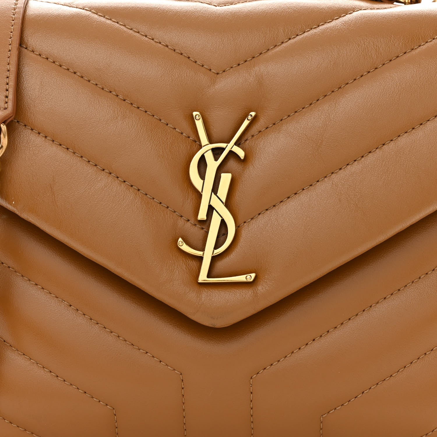 Saint Laurent Calfskin Y Quilted Monogram Small Loulou Chain Satchel Dark Natural 8 of 10