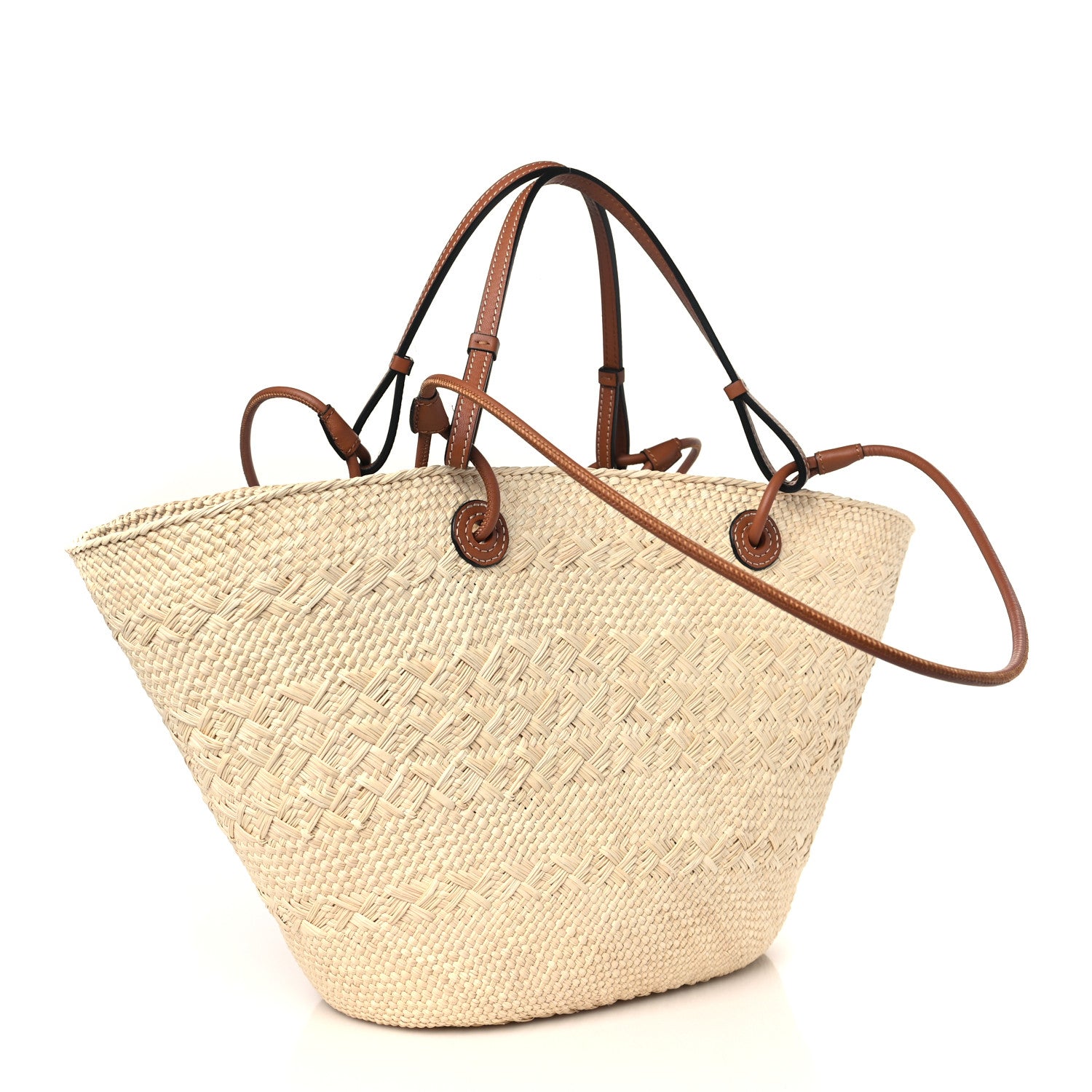 Loewe Calfskin Raffia Paulas Ibiza Medium Anagram Basket Tote Bag Natural Tan 3 of 10