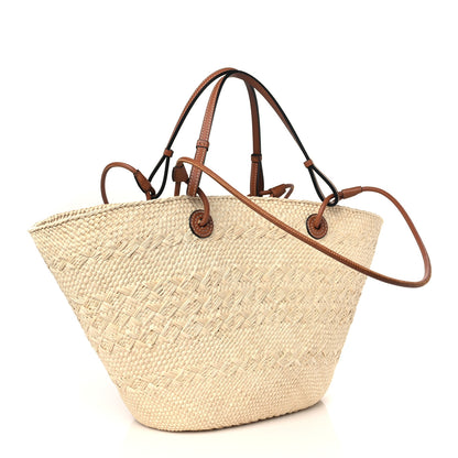 Loewe Calfskin Raffia Paulas Ibiza Medium Anagram Basket Tote Bag Natural Tan 3 of 10