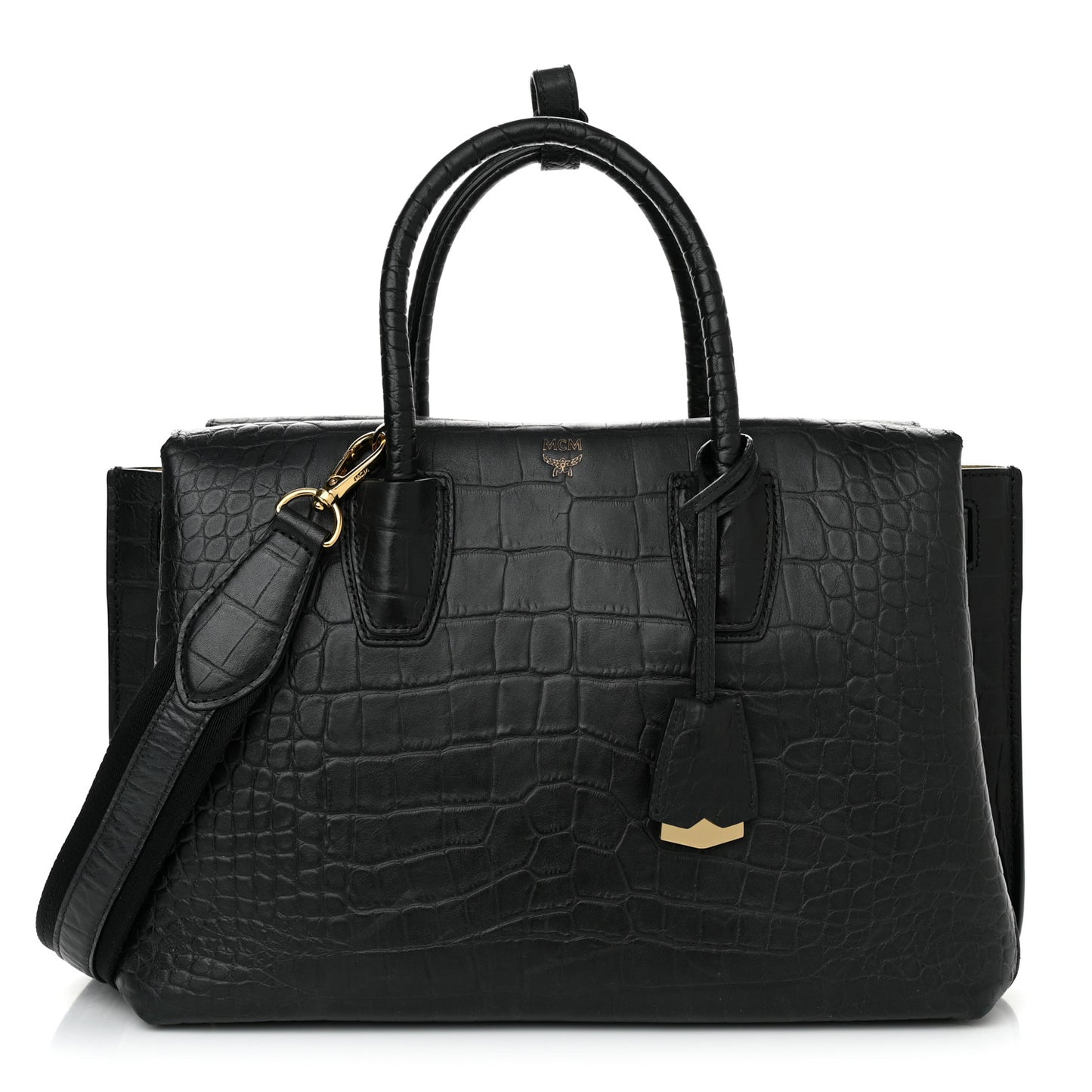 Calfskin Crocodile Embossed Medium Milla Tote Black
