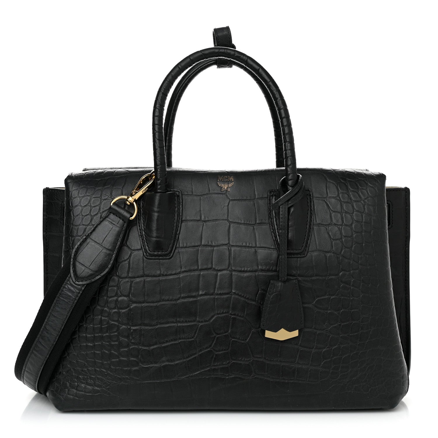 MCM Calfskin Crocodile Embossed Medium Milla Tote Black 1 of 10
