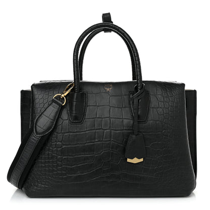 MCM Calfskin Crocodile Embossed Medium Milla Tote Black 1 of 10