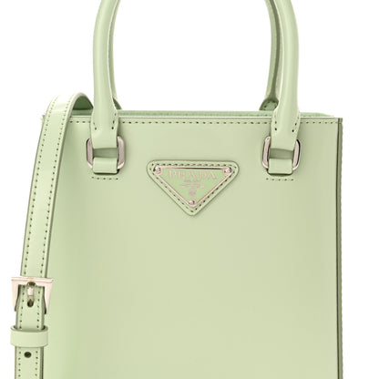 Prada Spazzolato Metal Triangle Logo Small Double Handle Crossbody Tote Acqua 8 of 10