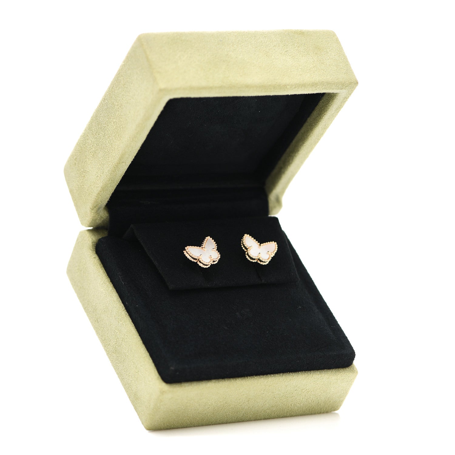 Van Cleef & Arpels 18K Yellow Gold Mother of Pearl Sweet Alhambra Butterfly Earrings 7 of 7