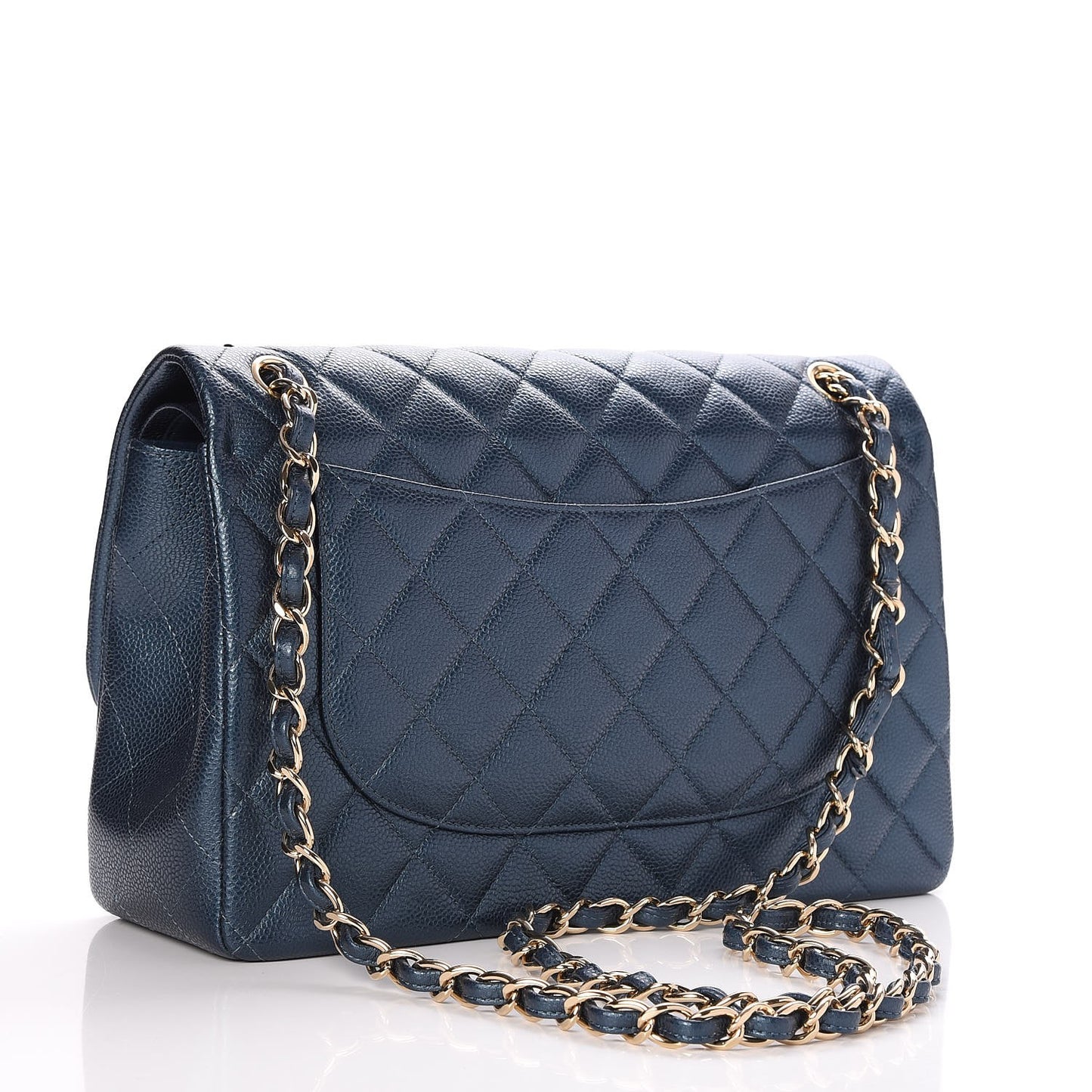 Metallic Caviar Jumbo Double Flap Blue