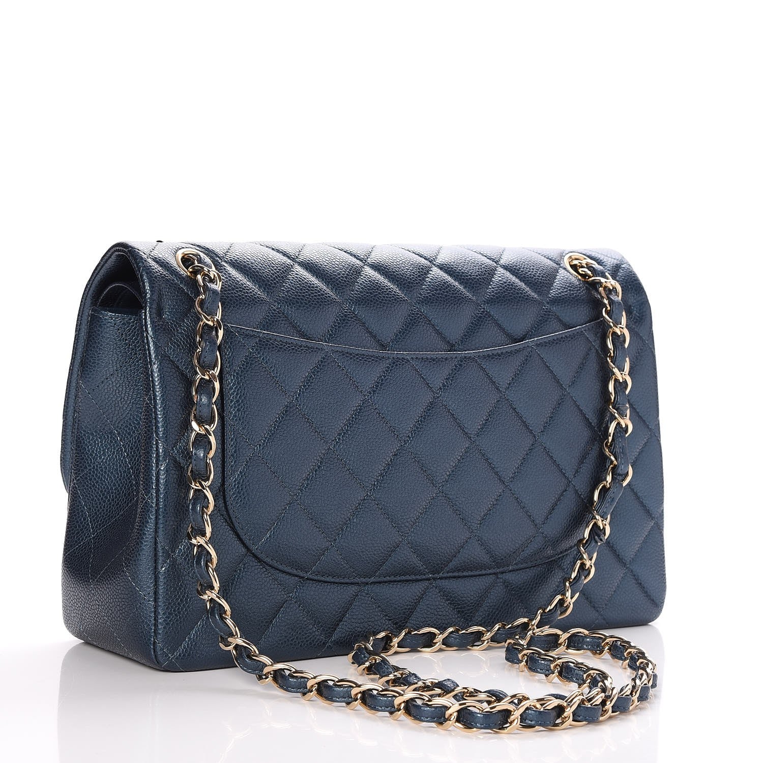 Chanel Metallic Caviar Jumbo Double Flap Blue 4 of 9