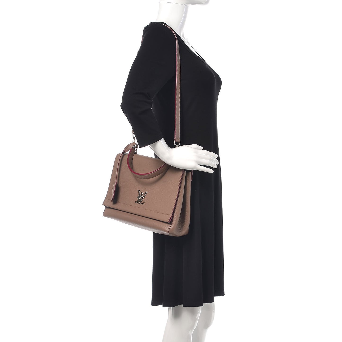 Soft Calfskin Lockme II Top Handle Taupe Glace