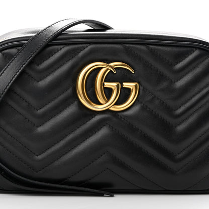 Gucci Calfskin Matelasse Small GG Marmont Chain Shoulder Bag Black 8 of 17