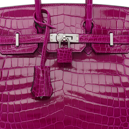 Hermes Shiny Niloticus Crocodile Birkin 25 Rose Pourpre 7 of 9