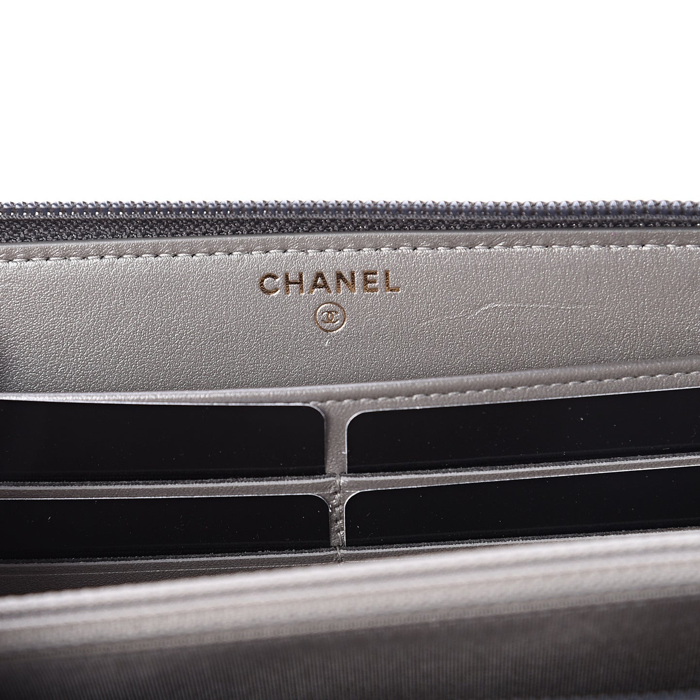 Cracked Metallic Calfskin Quilted Boy Long Zip Around Wallet Dark Silver