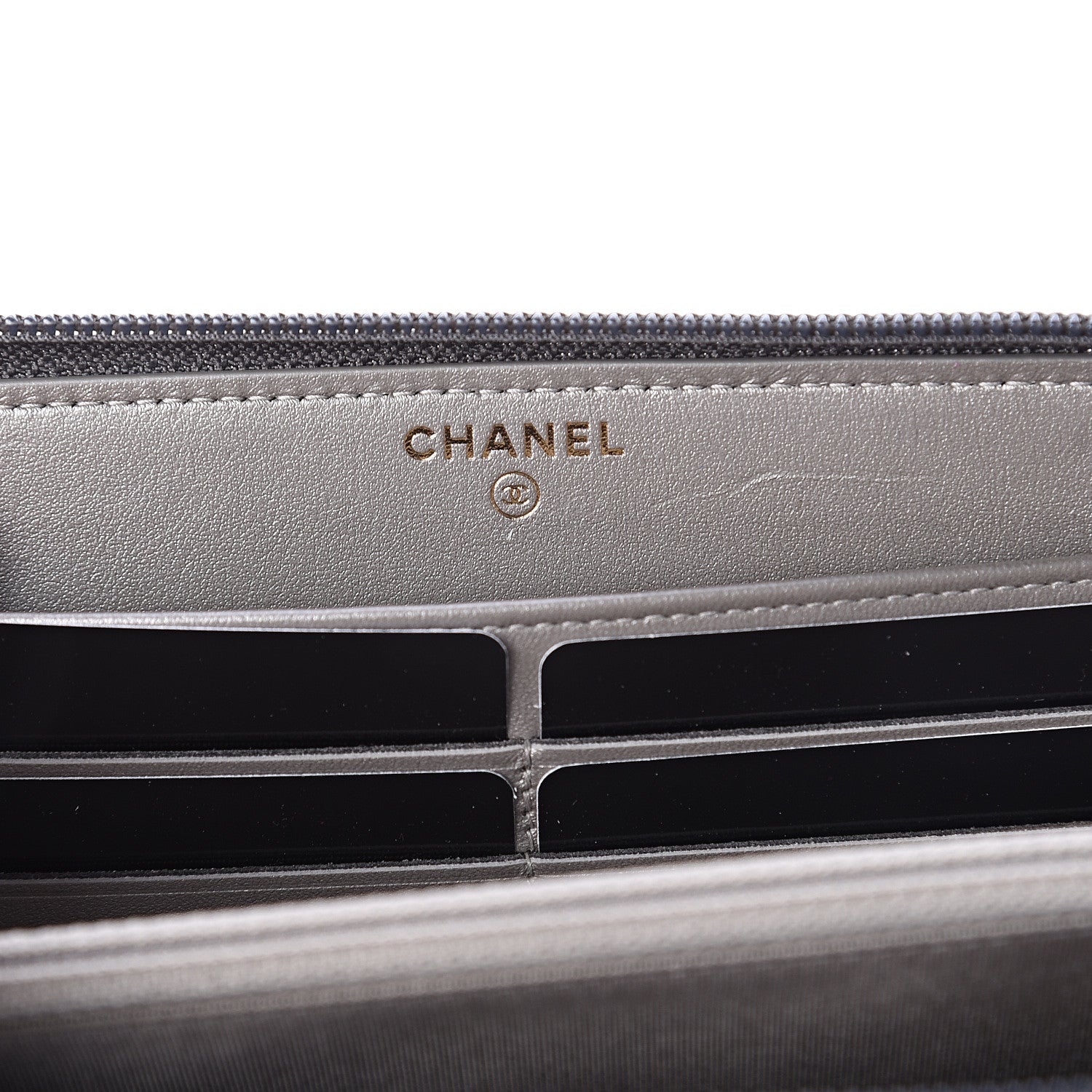 Chanel Cracked Metallic Calfskin Quilted Boy Long Zip Around Wallet Dark Silver 5 of 7