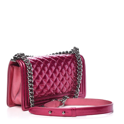 Chanel Metallic Patent Calfskin Quilted Medium Boy Flap Pink 3 of 11