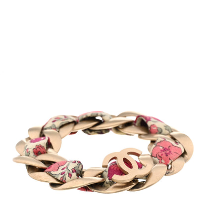 Chanel Fabric Floral Chain Link CC Chain Bracelet Gold Pink Multicolor 1 of 7