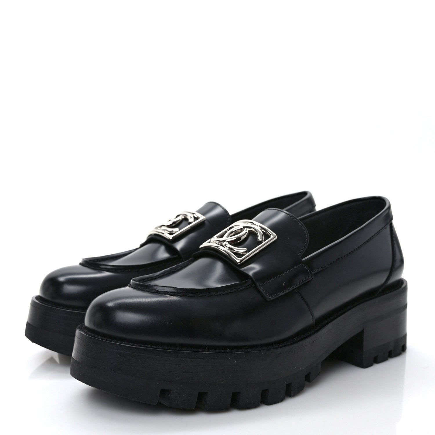 Chanel Calfskin Metal CC Loafers 36 Black 3 of 8