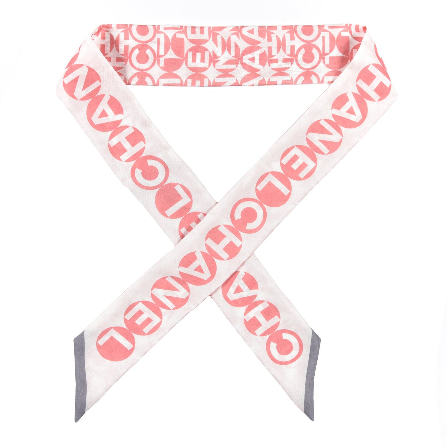 Silk CC Slim Bandeau Scarf Pink Grey
