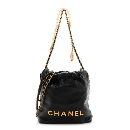 Chanel Shiny Crumpled Calfskin Quilted Pearl Mini Chanel 22 Black 1 of 12