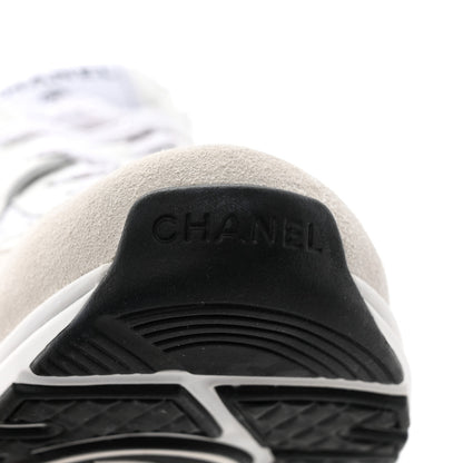Chanel Painted Iridescent Cotton Tweed Suede Calfskin Womens CC Sneakers 37.5 White Silver Multicolor 10 of 13