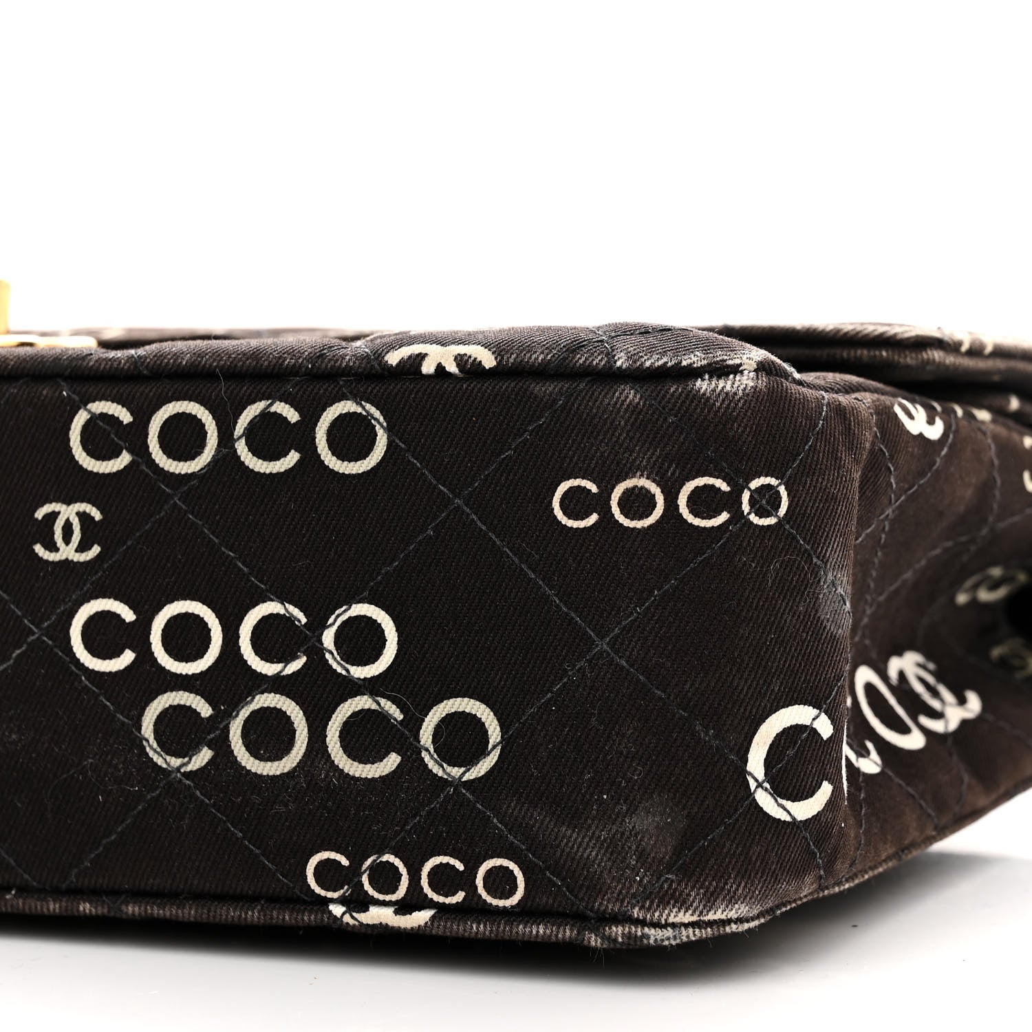Chanel Canvas Coco Printed Quilted Medium Double Flap Black White 10 of 16